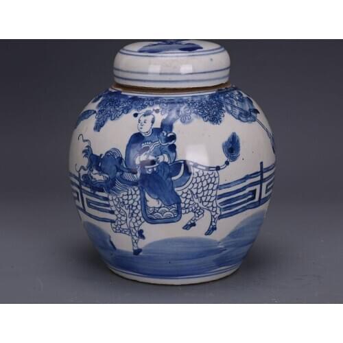 Handmade Blue And White Kylin Sending children Ginger Jar in the late Qing Dynasty For Collection