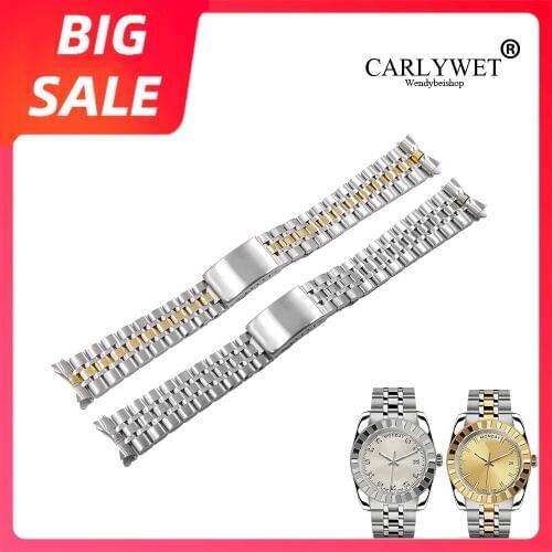 CARLYWET 19mm Middle Gold Stainless Steel Hollow Curved End Screw Links Replacement Wrist Watch band Strap Bracelet For Tudor