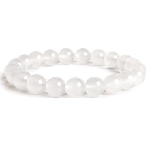 Natural White Chalcedony Handmade Beaded Stretch Strand Bracelet Women Health Energy Men Pendant Vintage lovers Jewelry