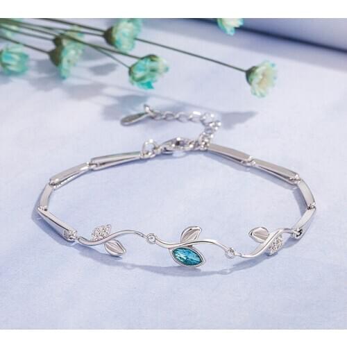 DAIWUJAN Created Love of Branches Aquamarine 925 Sterling Silver Charm Bracelets Party Valentines Day Gift Mori Fashion Jewelry