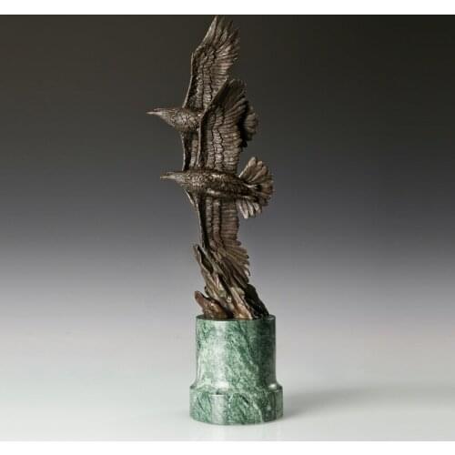 Bronze Couple Eagles Falcon Flying Statue Animal Bird Sculpture Art Hot Casting Gorgeous Business Gift Home Decor