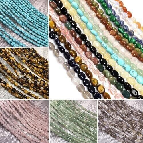 Natural Stone Agates Beads Egg Shape Tiger Eye Crystal Loose Beads for Jewelry Making DIY Necklace Bracelet Accessories 6x8mm