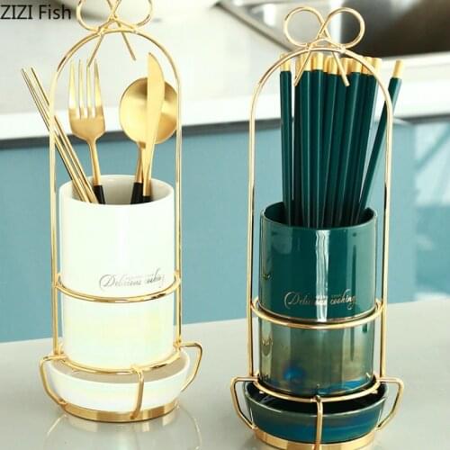 Household Metal Ceramic Chopsticks Storage Tank Drainage Rack Spoon Knife Fork Chopsticks Storage Tank Kitchen Storage Tools