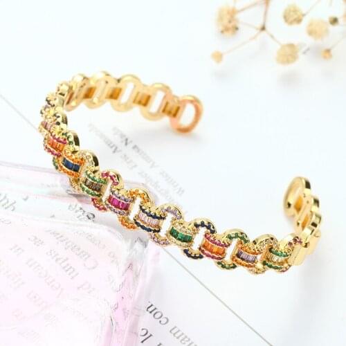 Daihe Bohemia Gold Plated Colorful Zircon Open Bracelet Women Wedding Adjustable Copper Bracelet Bangles Female Gift Jewelry New