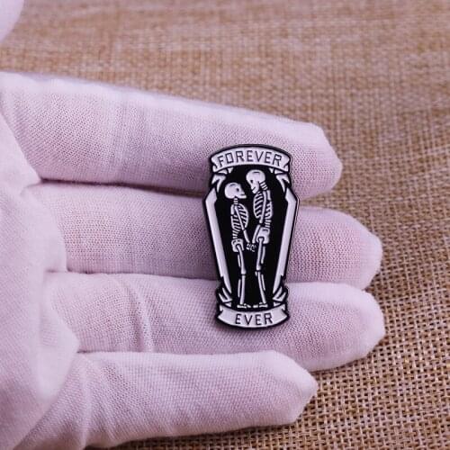 Skeleton Coffin Enamel Pin Forever Ever Love Lapel Pin Jewelry for Lover Valentines Day Gifts
