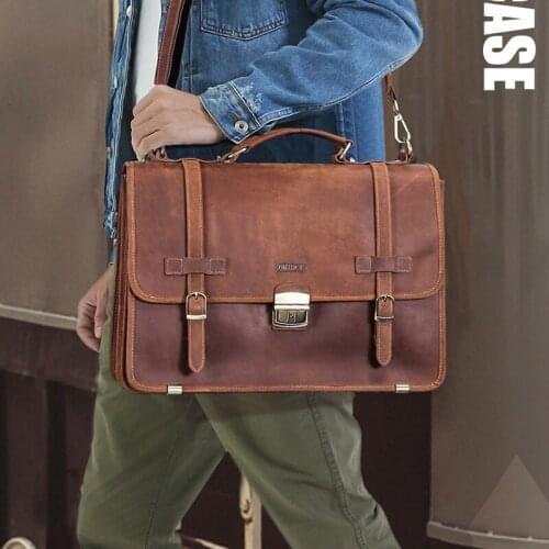 European and American fashion leather briefcase mens business travel bag can hold 14 inch Laptop Bag New Model in 2021