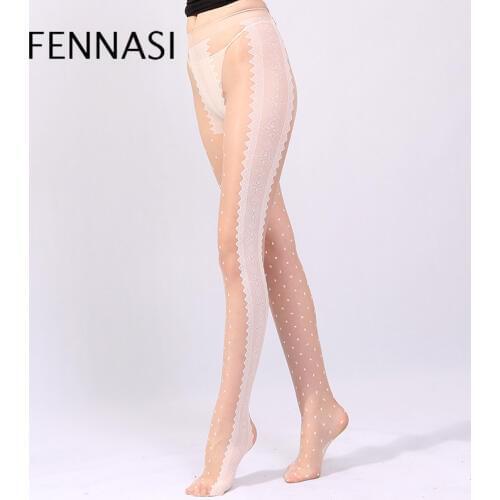 FENNASI Womens Tights Polka Dot Jacquard Floral Striped T Crotch Sexy Pantyhose Nylons Lady Sexy White Tights Female Erotic