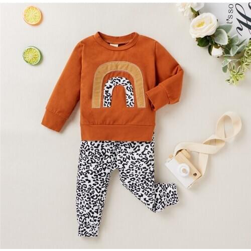 Newborn Baby Boys Girls Clothes Set Fashion Rainbow Print Sweatshirts Tops+ Leopard Pants Autumn Toddler Infant Clothing Outfits