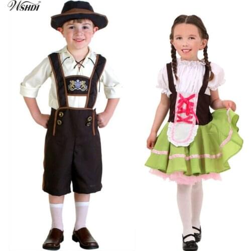 Halloween Costumes For Kids Oktoberfest Beer Maid Waiter Costume Beer Girl Bavarian Boy Lederhosen Fantasia Uniform Children
