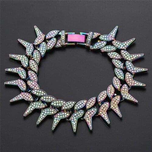 Free Shipping 23MM Rhinestone Cuban Chain Miami Men Bracelet Cuban Link for Women Hip hop Jewelry Quenched Bangles Birthday Gift