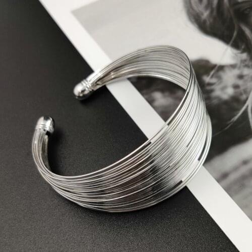 Multilayer Metal Wire Cuff Bangle Women 2020 Fashion Jewelry Accessories Geometric Opened Punk Bangle Bracelet