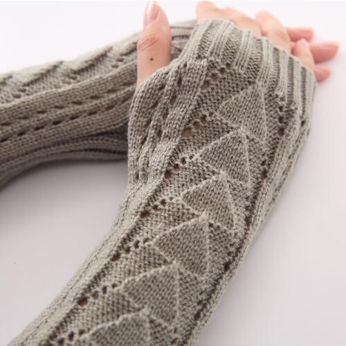 YOZIRON Fashion Women Winter Fingerless Gloves Mittens Adult Solid Polyester Wool Female Arm Warmers Feminina Luvas