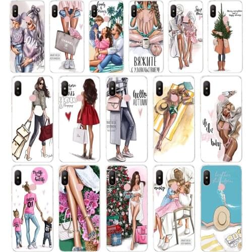18AA Black Brown Hair Baby Mom Girl Queen gift Soft Silicone Tpu Cover phone Case for Xiaomi Redmi 6 Pro 6A 7A Note 6 Pro 7 case