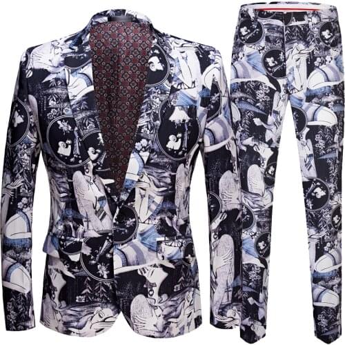 Man Summer Suit 2 Pieces Mens Japanese comic print suit nude beauty suit stage show host Designs DJ Club Stage Singer Clothes