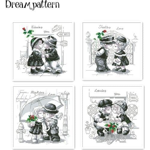 Loving you kiss cross stitch cartoon lovers couple package 18ct 14ct 11ct cloth cotton thread embroidery DIY handmade needlework