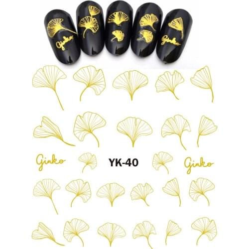 UPRETTEGO Gold/ Silver Water Stickers Metallic Nail Decals FLOWER GINKO TRANSPARENT PETALS LEAF ORCHID LOTUS NARCISSUS YK37-42