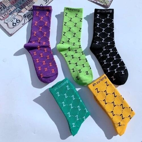 Crew Socks Man Letter Z Men Sock Hip Hop Casual Cotton Sox Black Standard Fashion Autumn Winter Classic Adult Calcetines Hombre