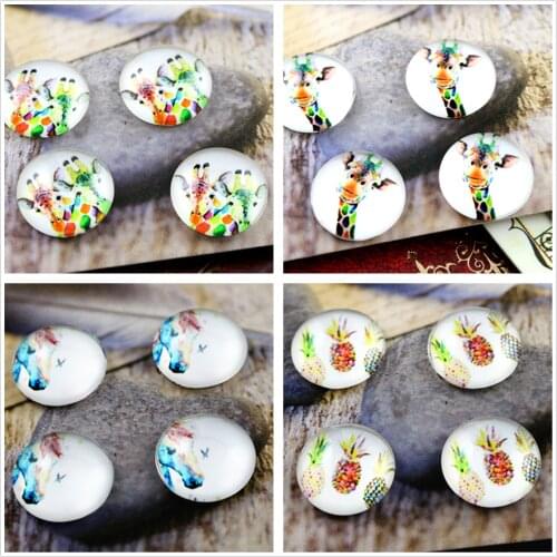 New Fashion 20pcs 12mm Color Horse alpaca style Handmade Photo Glass Cabochons Pattern Domed Jewelry Accessories Supplies