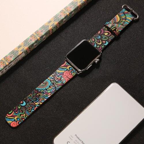 New Leather bohemian Painted Band for Apple watch Series 6 5 44mm 40mm band for iWatch 6 5 42mm 38mm Strap Bracelet watchbands