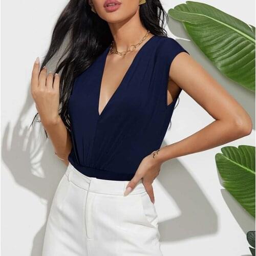 Solid Color Sexy V-neck One-piece Bodysuit Women Clothes Casual Office Lady Bottoming Shirt Rompers Bodysuits Summer