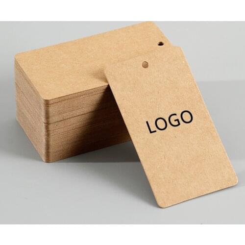 Wholesale Blank Brown Kraft Hang Tag 90x50mm 350gsm Paper Garment Hanging Tag Customized Size / Logo / Shape OEM Apparel Hangtag