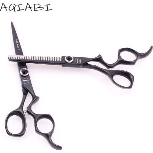 Hair Scissors 6" AQIABI 440C Black Regular Shears Thinning Scissors Professional Hairdressing Scissors Salon Stylist Shear A9016