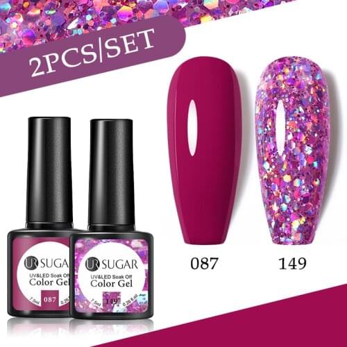 UR SUGAR 2 Colors Nude Pink Pastel Gel Polish Glitter Set Soak Off Nail Lamp Cured Gel Polish Nail Varnish Manicure