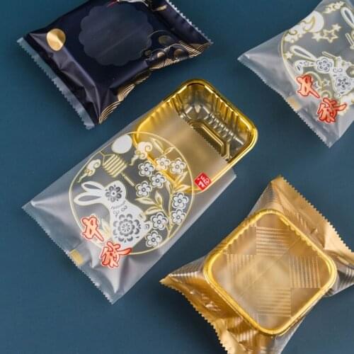 50LB Baking Point Food Bag 100 Pcs with Printing Jade Rabbit Flying to the Moon DIY Plastic Transparent Candy Cookie Gift Bag