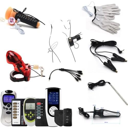 Electric Shock Bullet Anal Plug Pulse Vibrator Electro Cock Cage Male Chastity Ring Device Nipple Clamps BDSM Medical Sex Toys