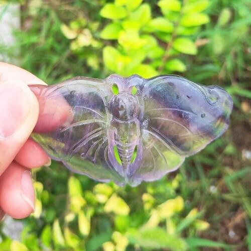 Hand Carved Rainbow fluorite crystal butterfly Natural fluorspar quartz gemstone Butterflies Reiki Healing love Gift