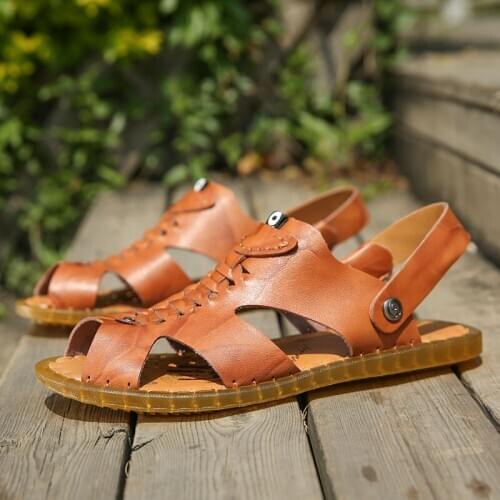Leather sandals mens sandalhas masculino adulto casual shoes closed toe for rubber outdoor non slip summer breathable 2019 beach