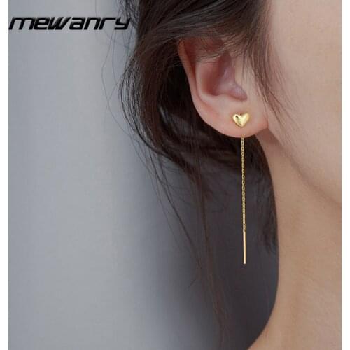 Mewanry Prevent Allergy 925 Sterling Silver Earrings New Trend Creative Love Heart Tassel Handmade Jewelry Gifts Girls Ear Line