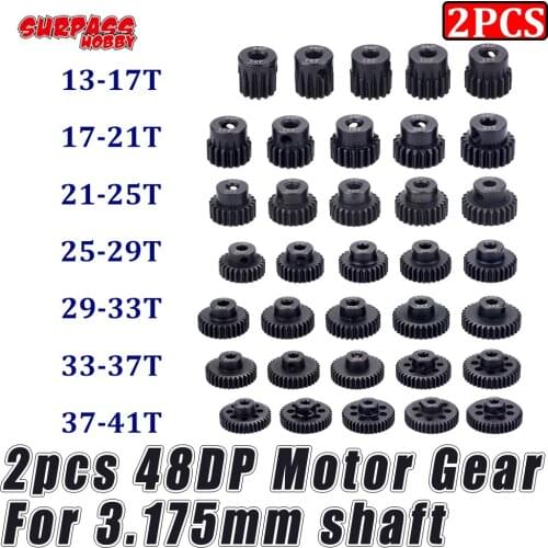 Surpass Hobby 2pcs 48dp Motor Gear Steel Metal Pinion 3.175mm Shaft Motors Gears 13-41T for 1/10 Rc Car Motor Brushless Brushed