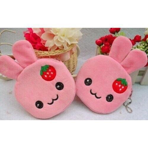 Super Cute Strawberry Rabbits Plush Bag , 2Colors - Gift Coin Bag , 12cm approx. Pocket Plush Coin Purse Wallet