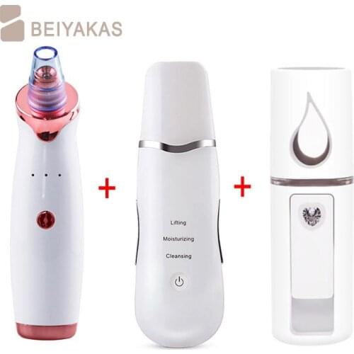 Ultrasonic Blackheads Skin Scrubber Facial Exfoliation Pore Spa Nano Cleaner Beauty Apparatus Combination