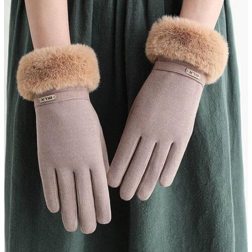 Winter Warm Cashmere Letter Embroidery Velvet Windproof Cycling Mittens Female Double Thick Plush Touch Screen Driving Glove I11