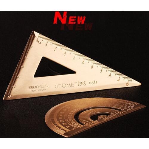 Vintage Brass Triangular Ruler Retro Protractor Drawing Ruler Travelers Notebook Planner Accessories Office and School Supplies