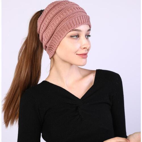 Winter hats for women Empty top ponytail wool hat solid autumn wool blends soft warm knitted caps
