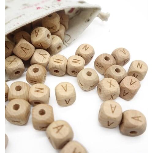 100pc Square 12mm Wooden Alphabet Beads Beech Letter Wooden Teething Ring Wood Beads Accessories For Jewelry Making DIY Necklace