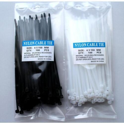 100pcs Nylon Cable Tie 4x150mm White/ Black Color Self-locking Plastic Wire Zip Tie