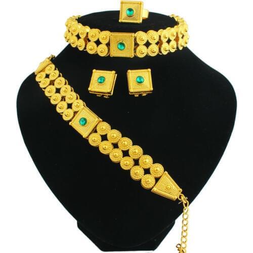 2017 New African Jewelry Sets 24K Gold Color Necklace/Earring/Ring/Bracelet Jewelry Ethiopian Eritrean Women Wedding Gifts