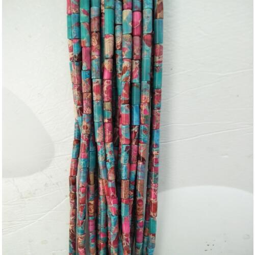 4x13mm Natural Red Blue Imperial Jaspers Stone Beads Cylindrical Shape Loose Gem Stone Bead Strand 15'' For DIY Bracelet Jewelry