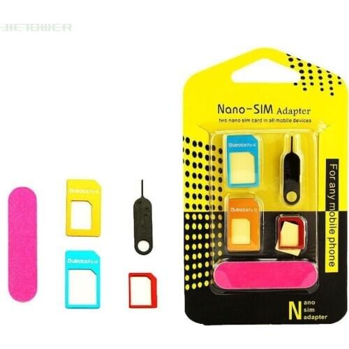 5 in 1 Nano Sim Card Adapters + Regular & Micro Sim + Standard SIM Card & Tools For iPhone 4 4S 5 5c 5s 6 6s Retai Box 1000PCS