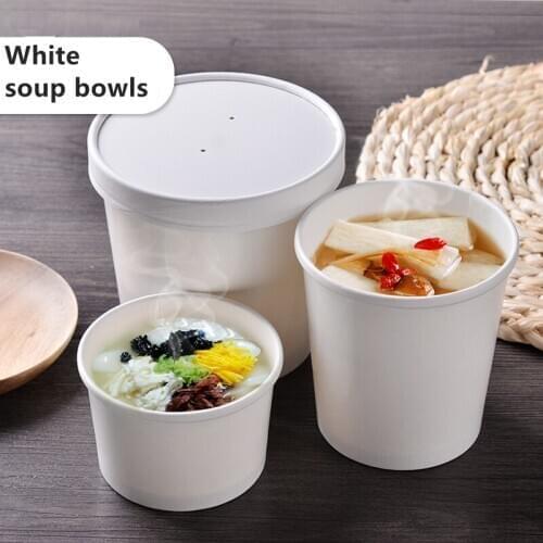 500x 8oz To-Go Soup Bowls Disposable Food Take Outs Containers for Restaurant Cold Hot Meals with Lids White