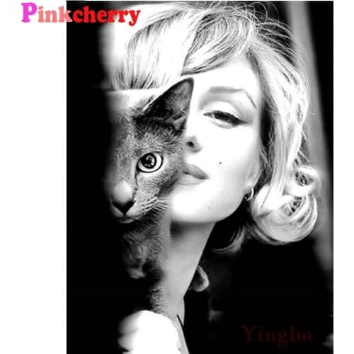 Nordic Black White Wall Art 5D DIY Diamond Embroidery woman and cat full square drill diamond painting mosaic Home decor