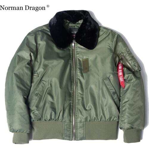 B15 fur collar winter thick nylon flight jacket WW2 mens bomber jackets