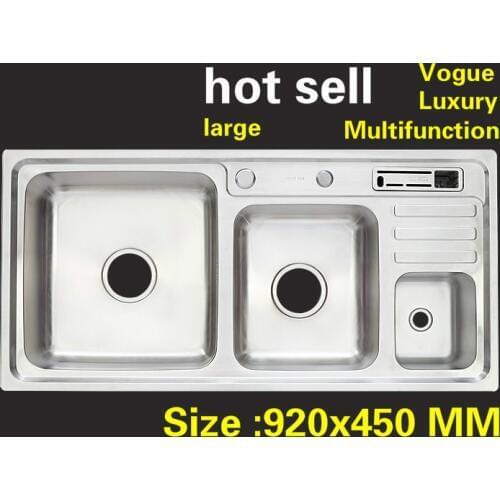 Free shipping Apartment luxury big kitchen double groove sink do the dishes multifunction 304 stainless steel hot sell 92x45 CM