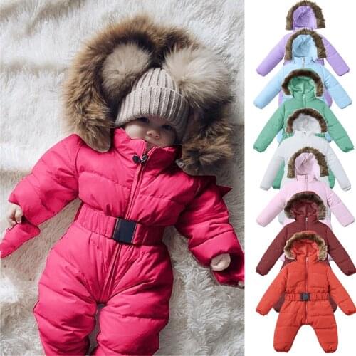 #50 0-24months Infant Baby Boy Girl Romper Jacket Hooded Jumpsuit Warm Coat Outerwear With Zipper Baby Winter Clothes Overalls