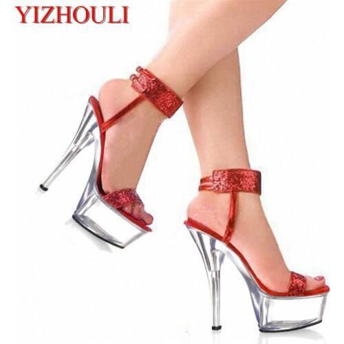 Elegant Crystal 15cm Sexy Ultra High Heel Pole Dance Show/Star/Model Showcase Sandals