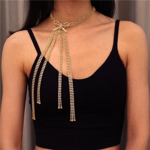 Elegant Lady Exquisite Bowknot Rhinestone Choker Necklace Shining Crystal Jewelry Sweet Romantic Womens Date Casual Necklace